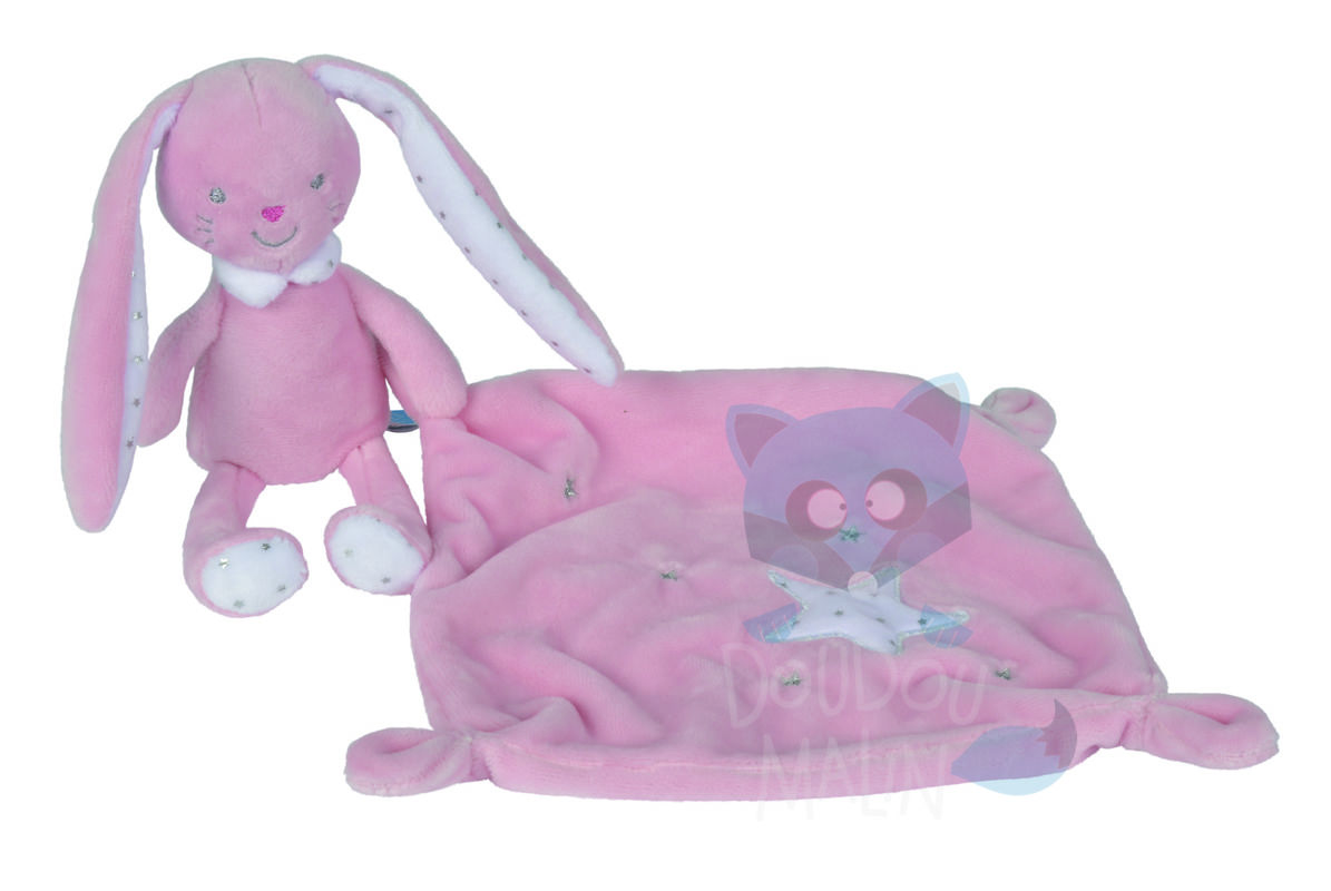  layette doll with baby comforter pink rabbit white star 